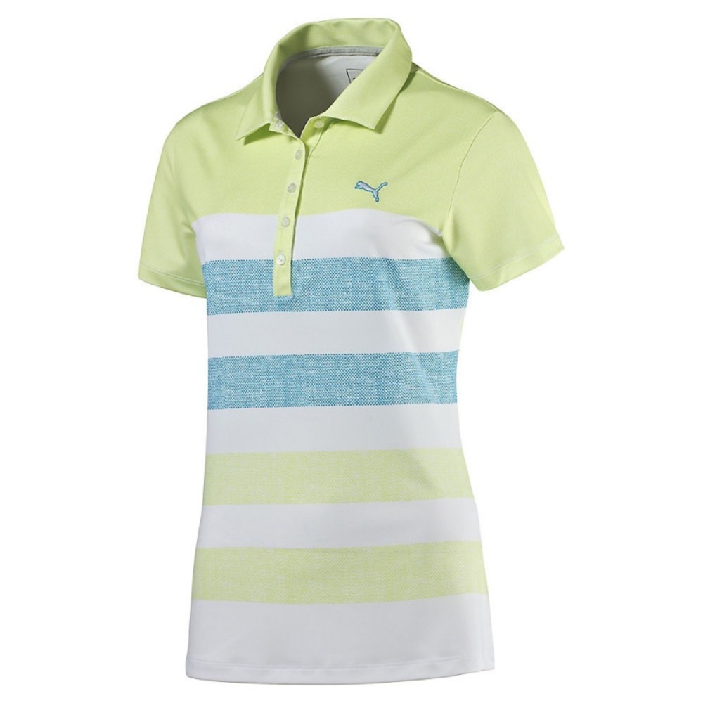 Puma Women's Lime Green and Blue Striped polo